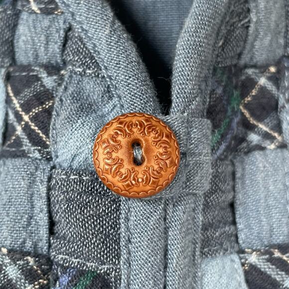 Vintage Womens Large Blue Patch Woven Plaid Cotton Vest - Picture 6 of 8